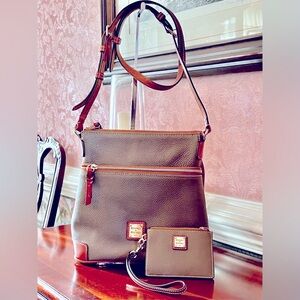 Dooney & Bourke Crossbody/Shoulder Bag in Elephant color, Matching Wristlet 2pcs